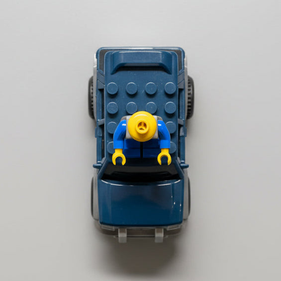 blå legobil flexi trax oppe fra